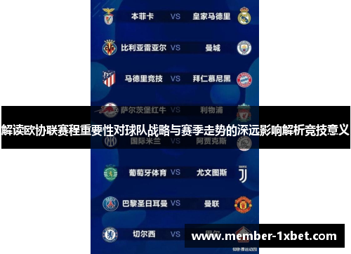 解读欧协联赛程重要性对球队战略与赛季走势的深远影响解析竞技意义 解读欧协联赛程重要性对球队战略与赛季走势的深远影响解析竞技意义